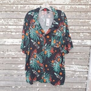 Coca Cola Hawaiian Tropical Print Black Shirt Size XXL NWT